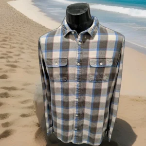 Quicksilver Surf Flannel Plaid Long Sleeve Button ☆ Pink Baby Blue ☆ Mens Large