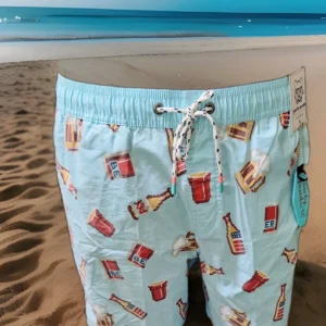 Party Pants Drawstring Trunks ~ Beer USA ~NWT~ Baby Light Blue ~ Large 34-36