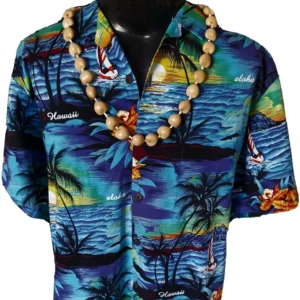 Aloha Mo'i ~ Vintage Hollywood Hawaiian Aloha Shirt ~ Blue ~ Size Mens XXL
