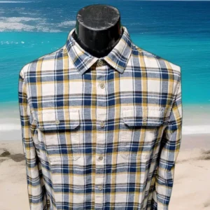 Vans Off The Wall Skater Flannel Plaid Long Sleeve Button Up Navy Khaki - Large